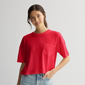 Juniors' SO Boxy Crop Pocket Tee