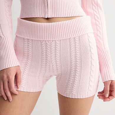 Juniors' Harper & Ivy Cable Knit Foldover Waistband Shorts