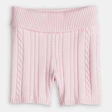 Juniors' Harper & Ivy Cable Knit Foldover Waistband Shorts