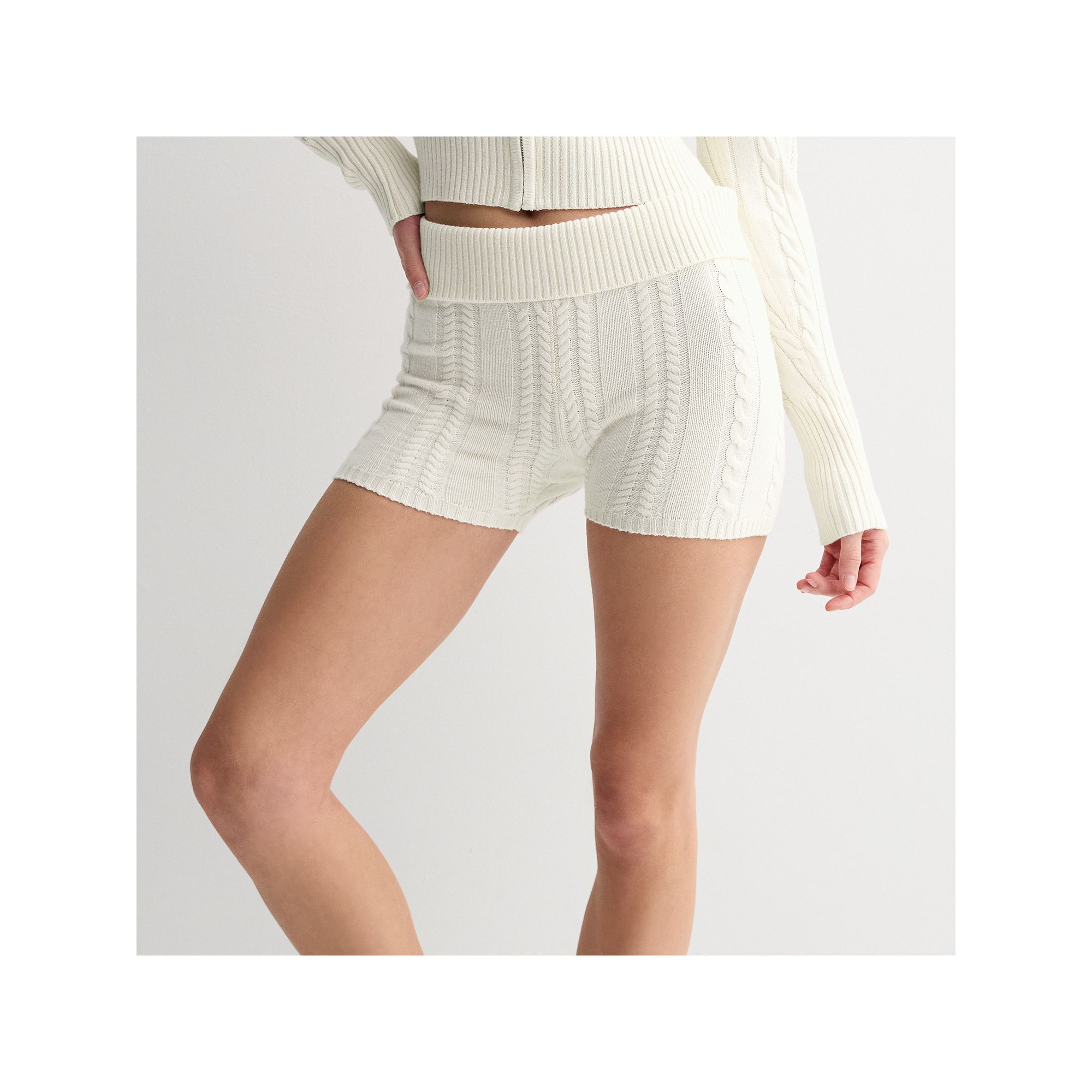 Juniors Harper & Ivy Cable Knit Foldover Waistband Shorts, Girls, Size: X