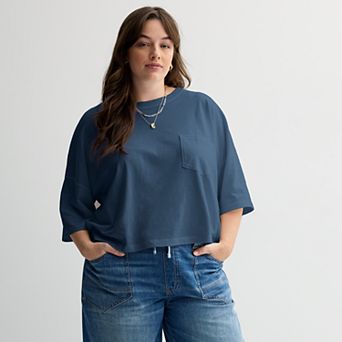 Juniors' Plus Size SO® Boxy Crop Pocket Tee