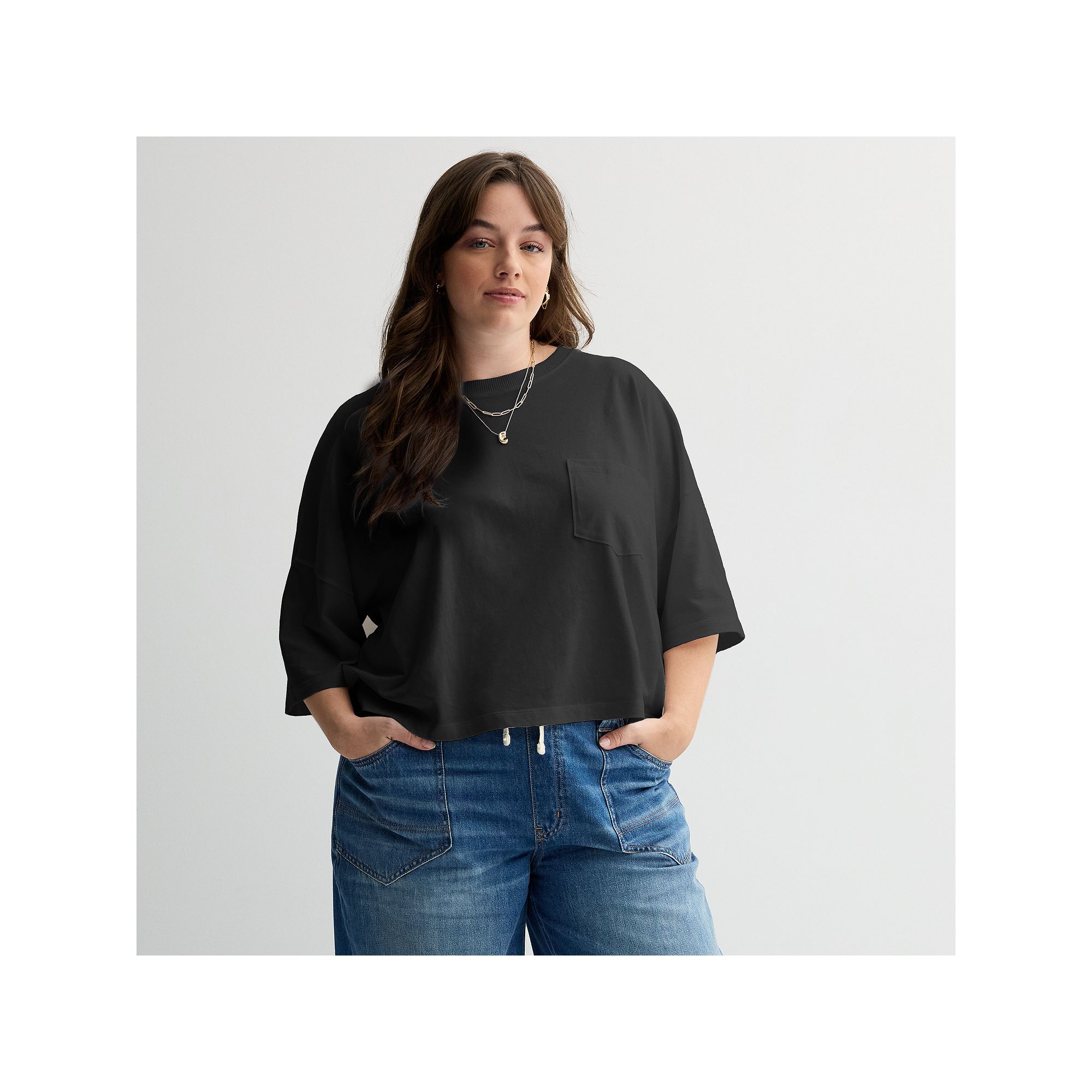 Juniors Plus Size SO® Boxy Crop Pocket Tee, Girls, Size: 1XL, Black Luxe