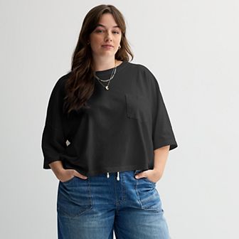 Juniors' Plus Size SO® Boxy Crop Pocket Tee