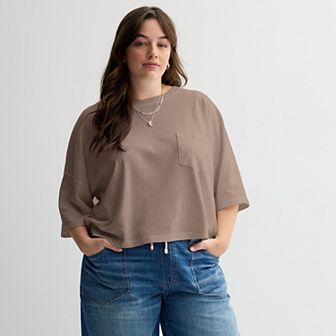 Juniors' Plus Size SO® Boxy Crop Pocket Tee