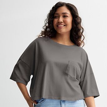 Juniors' Plus Size SO® Boxy Crop Pocket Tee