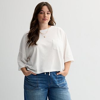 Juniors' Plus Size SO® Boxy Crop Pocket Tee