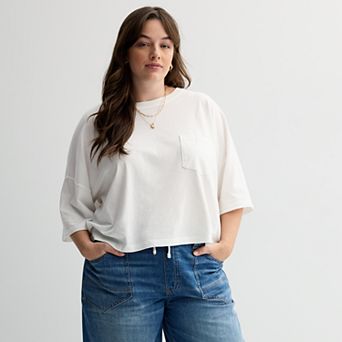 Juniors' Plus Size SO® Boxy Crop Pocket Tee