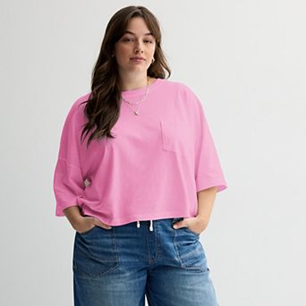 Juniors' Plus Size SO® Boxy Crop Pocket Tee