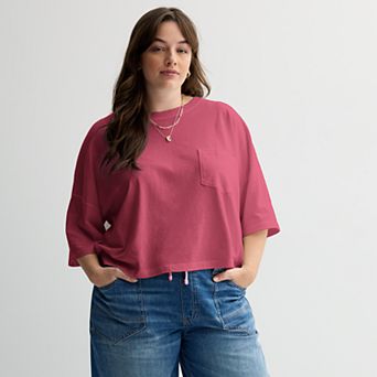 Juniors' Plus Size SO® Boxy Crop Pocket Tee