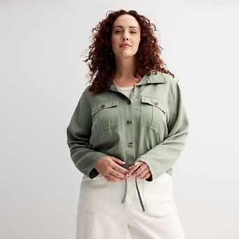 Plus Size Sonoma Goods For Life® Cropped Summer Button Front Jacket