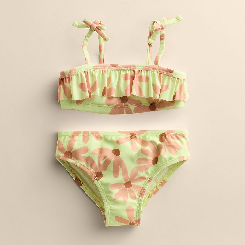 Girls 4-12 Little Co. by Lauren Conrad Ruffled Tie-Shoulder Bikini Set, Girl's, Size: 10, Green Blush Flower