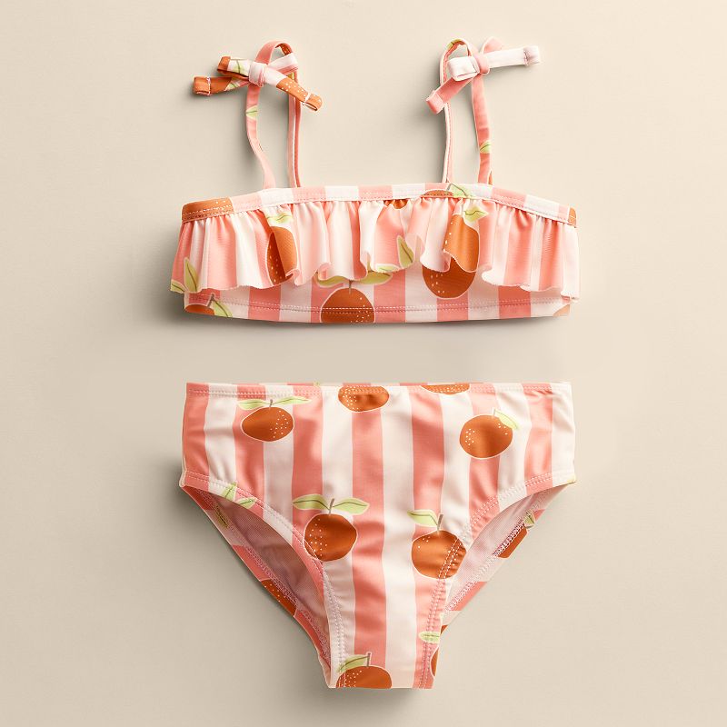 Baby & Toddler Girl Little Co. by Lauren Conrad Ruffled Tie-Shoulder Bikini Set, Toddler Girl's, Size: 4T, Stripe Oranges