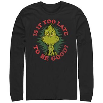 Big & Tall Dr. Seuss Grinch Is It Too Late To Be Good? Long Sleeve Graphic Tee