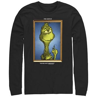 Men's Dr. Seuss Grinch Portrait Never Not Grinchy Long Sleeve Graphic Tee