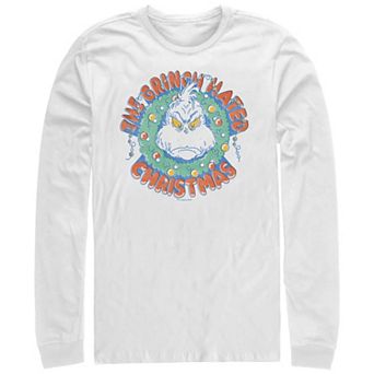 Men's Dr. Seuss The Grinch Hated Christmas Wreath Long Sleeve Graphic Tee