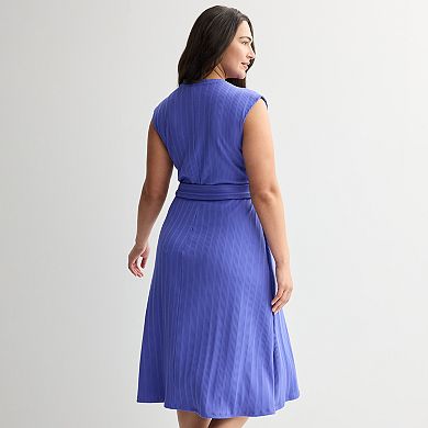 Plus Size Nine West Belted Rib Midi Dress