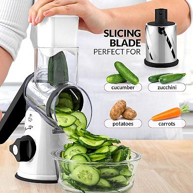 Zulay Kitchen Manual Rotary Cheese Grater With 3 Interchangeable Blades
