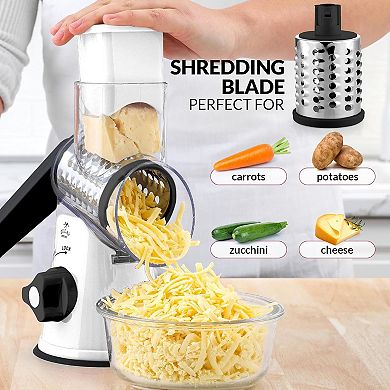 Zulay Kitchen Manual Rotary Cheese Grater With 3 Interchangeable Blades