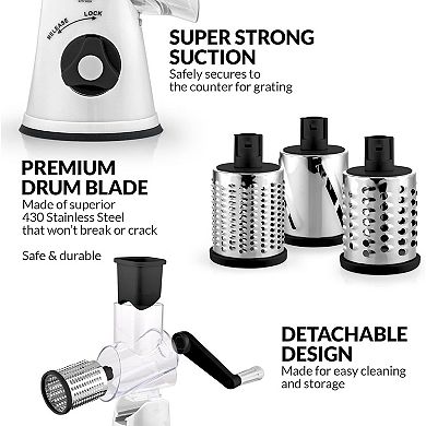 Zulay Kitchen Manual Rotary Cheese Grater With 3 Interchangeable Blades