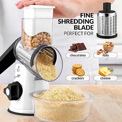 Zulay Kitchen Manual Rotary Cheese Grater With 3 Interchangeable Blades