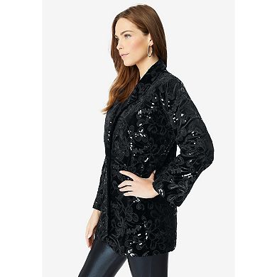 Roaman's Women's Plus Size Sequin Embroidered Blazer