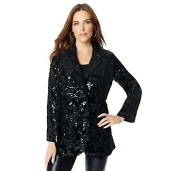 Roaman's Women's Plus Size Sequin Embroidered Blazer
