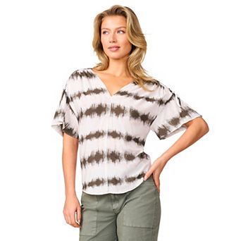 Women's Grey & Gray Woven Ruched Shoulder Detail Top