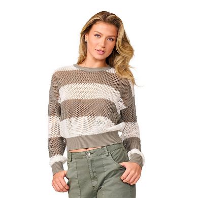 Women's Grey & Gray Open-Stitch Crewneck Sweater