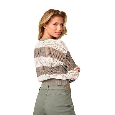 Women's Grey & Gray Open-Stitch Crewneck Sweater