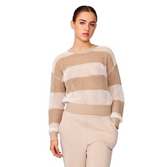 Women's Grey & Gray Open-Stitch Crewneck Sweater