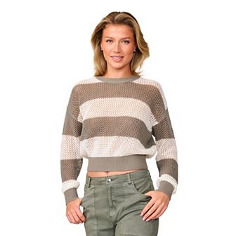 Women's Grey & Gray Open-Stitch Crewneck Sweater