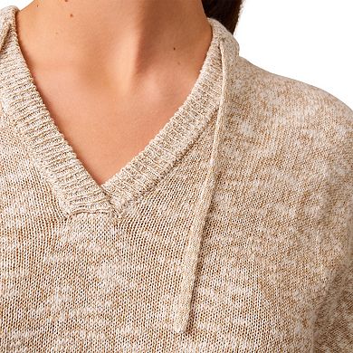 Women's Grey & Gray V-Neck Hooded Sweater