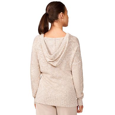 Women's Grey & Gray V-Neck Hooded Sweater