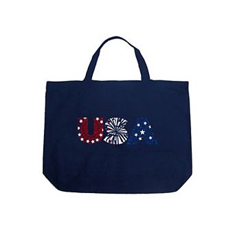 Usa Fireworks - Large Word Art Tote Bag
