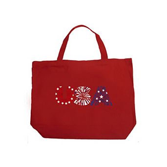 Usa Fireworks - Large Word Art Tote Bag