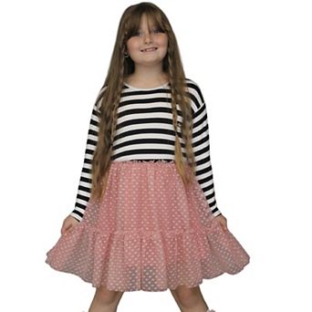 Lined Fit And Flare Combo Girl's Dress