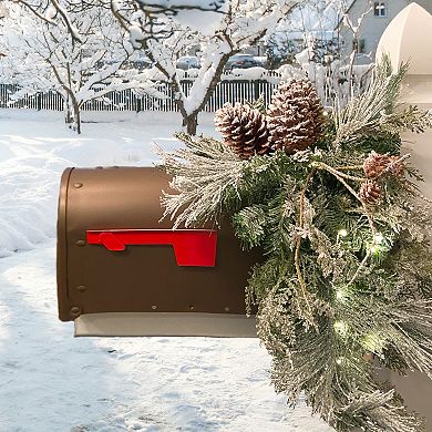 36 Inch Snowfall Creek Mailbox Swag - Pre-lit with LED Lights