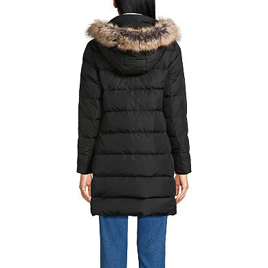 Petite Lands' End Down Puffer Faux Fur Trim Hooded Winter Parka Coat