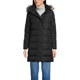 Petite Lands' End Down Puffer Faux Fur Trim Hooded Winter Parka Coat