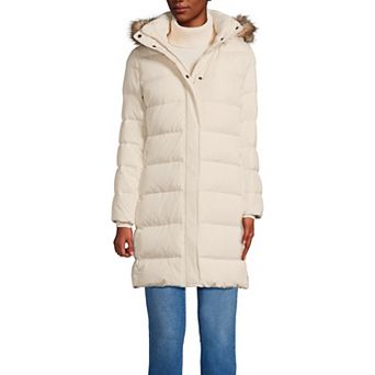 Petite Lands' End Down Puffer Faux Fur Trim Hooded Winter Parka Coat