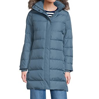 Petite Lands' End Down Puffer Faux Fur Trim Hooded Winter Parka Coat