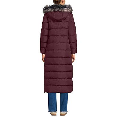 Petite Lands' End Down Puffer Faux Fur Trim Hooded Long Winter Parka Coat