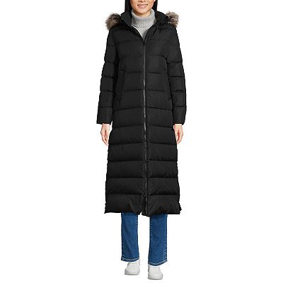 Petite Lands End Down Puffer Faux Fur Trim Hooded Long Winter Parka Coat