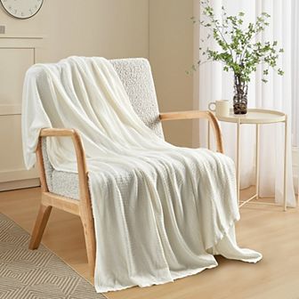 Unikome Waffle Weave Blanket, Lightweight Washed Soft Breathable Blanket