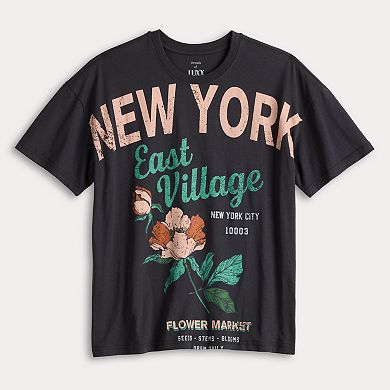 Juniors' Threads of Luxx East Village Flower Market Oversized T-Shirt