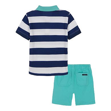 Boys 4-12 Nautica Striped Pique Polo Top & Chambray Shorts Set