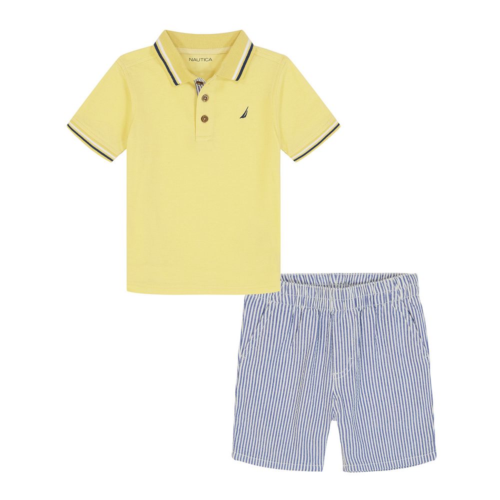 Boys 4-12 Nautica Striped Pique Polo Top & Chambray Shorts Set
