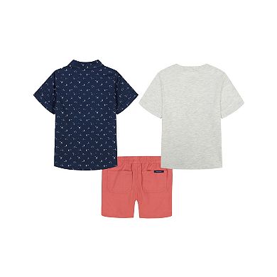 Boys 4-12 Nautica 3-Piece Printed Shirt, Jersey Tee & Shorts Set