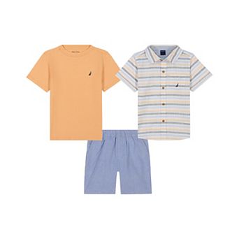Boys 4-12 Nautica 3 pc Printed Shirt, Jersey Tee & Shorts Set