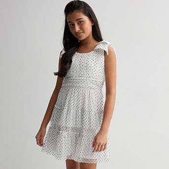 Girls 7-16 Rewind Bow Sleeve Dot Print Ruffle Dress